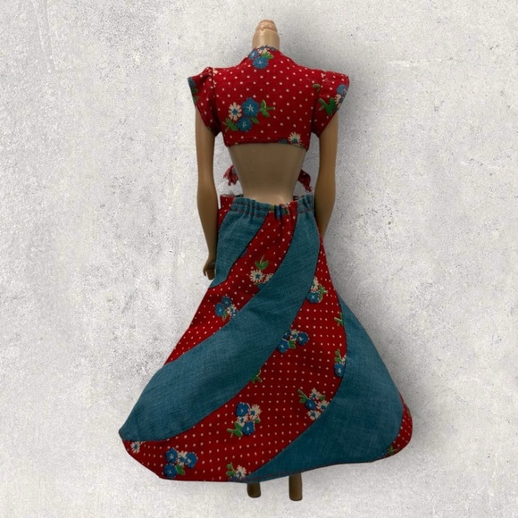 Vtg BARBIE BEST BUY #7209 Blue And Red Floral Polka Dot Swirl skirt  top 1975 - Picture 2 of 8